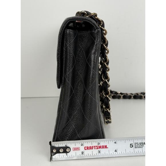 Chanel Jumbo Classic Flap Bag Black Caviar Leather Silver Hardware B-5 - Picture 15 of 16